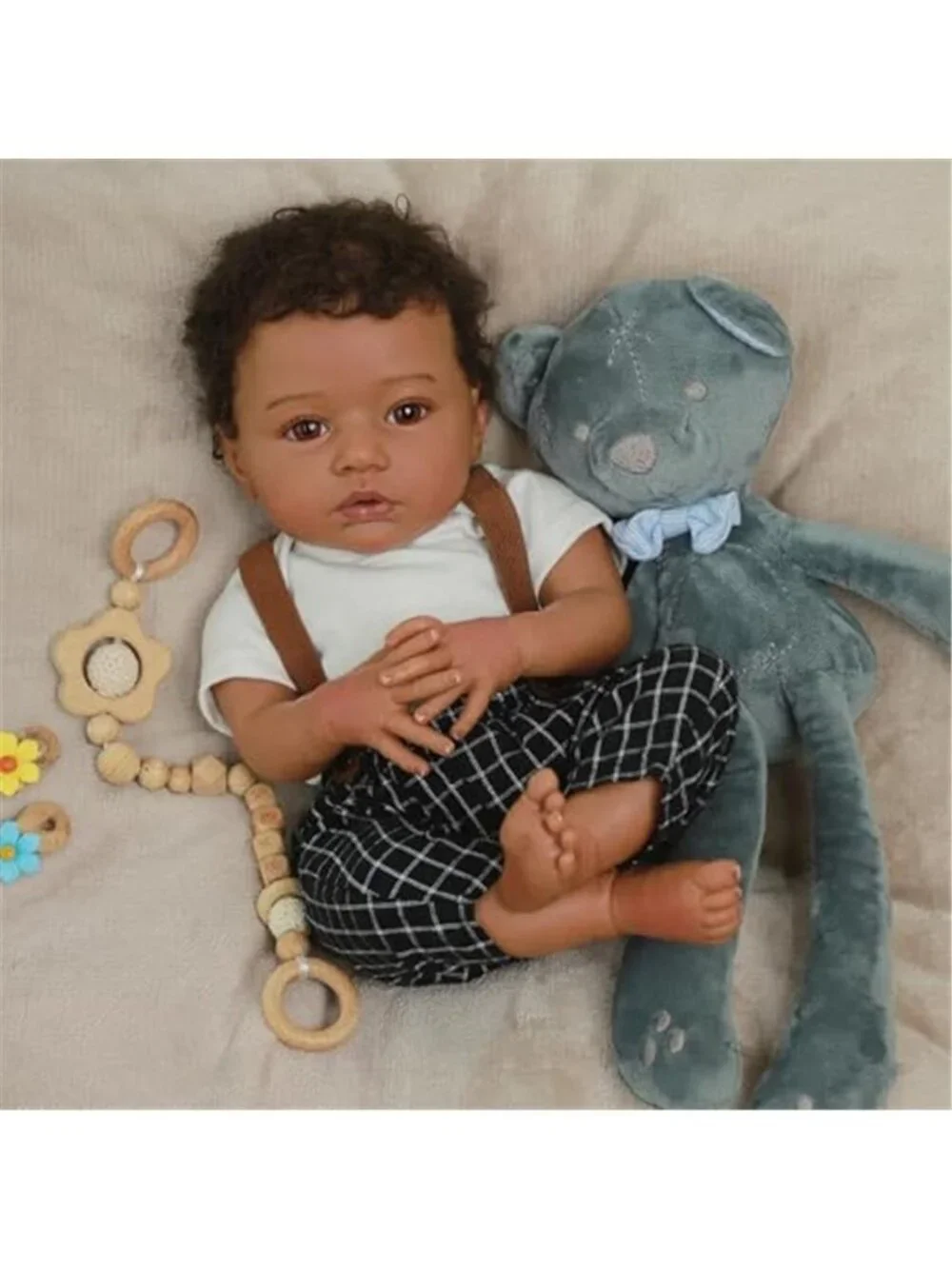 20 Inch Reborn Baby Doll Black Boy Realistic African American Suspender Set Box